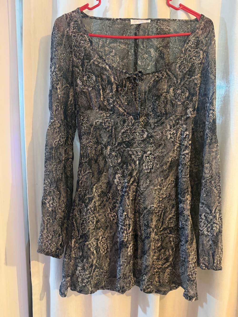 Y2K French brand Promod Black & Gray Printed Long Sleeve Tunic Top or Mini dress